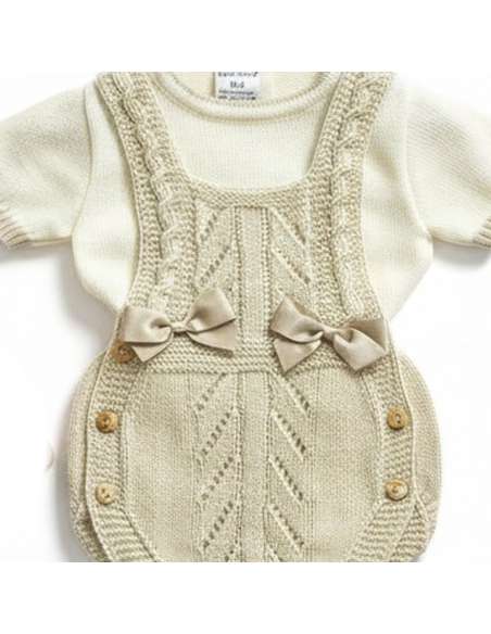 3105 BEIGE Conjunto de punto para bebé 2 piezas marca MYBABYCHIC