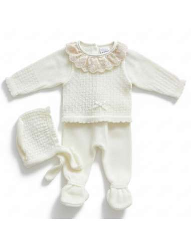 03102CR BEIGE PERLE BABY SET. MYBABYCHIC