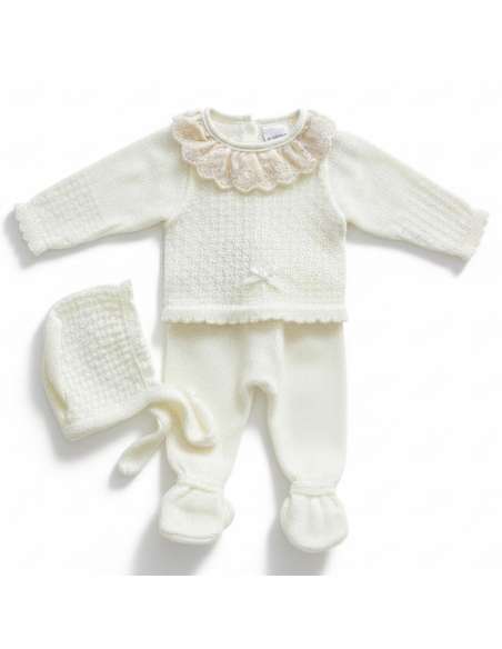 03102CR BEIGE PERLE BABY SET. MYBABYCHIC