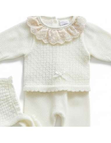 03102CR BEIGE PERLE BABY SET. MYBABYCHIC