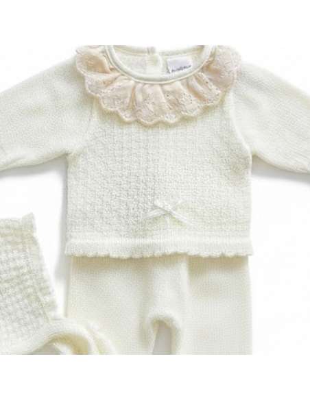 03102CR CONJUNTO DE PERLE BEIGE PARA BEBE. MYBABYCHIC