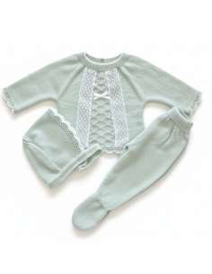 26C1005 GREEN BABY WOOL SET THREE PIECES BRAND PELOTTAS