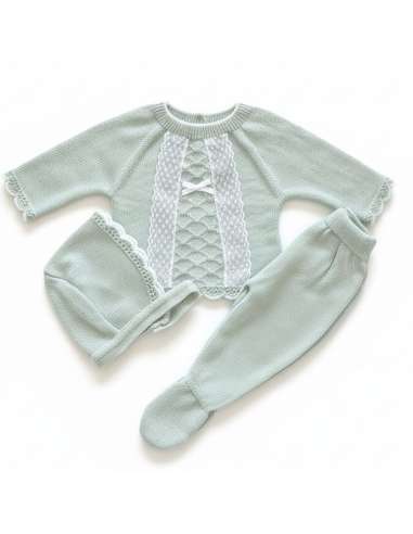 26C1005 GREEN BABY WOOL SET THREE PIECES BRAND...