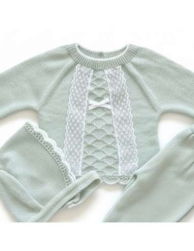 26C1005 GREEN BABY WOOL SET THREE PIECES BRAND...