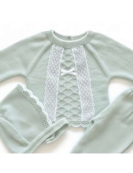 26C1005 GREEN BABY WOOL SET THREE PIECES BRAND PELOTTAS