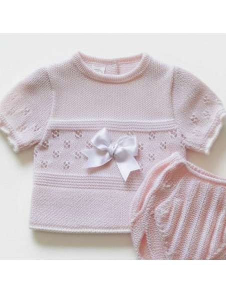 03213C PINK Conjunto de bebé de punto perlé DOS PIEZAS MARCA  LA CASITA DE PEPITO