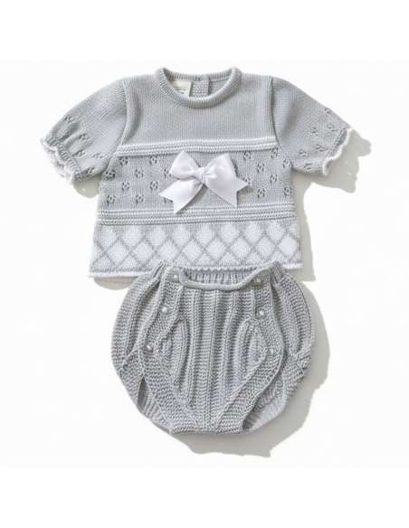03213C GREY KNIT BABY SET TWO PIECES BRAND LA CASITA DE PEPITO