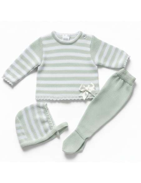 3416 GREEN BABY WOOL SET THREE PIECES BRAND LA CASITA DE PEPITO