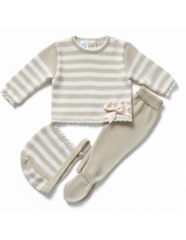 3416 BEIGE CONJUNTO LANA TRES PIEZAS MARCA LA...