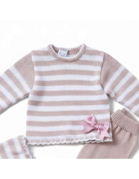 3416 ROSA PALO BABY WOOL SET THREE PIECES BRAND LA CASITA DE PEPITO
