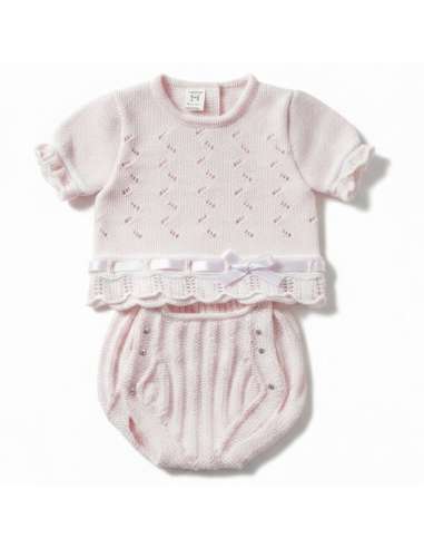 03415C ROSA Conjunto de bebé de punto perlé DOS...