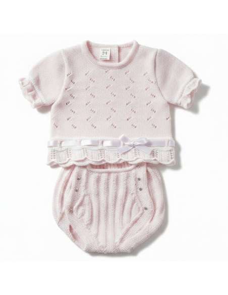 03415C PINK KNIT BABY SET TWO PIECES BRAND LA CASITA DE PEPITO