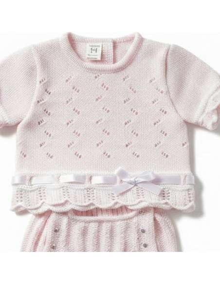 03415C ROSA Conjunto de bebé de punto perlé DOS PIEZAS MARCA  LA CASITA DE PEPITO
