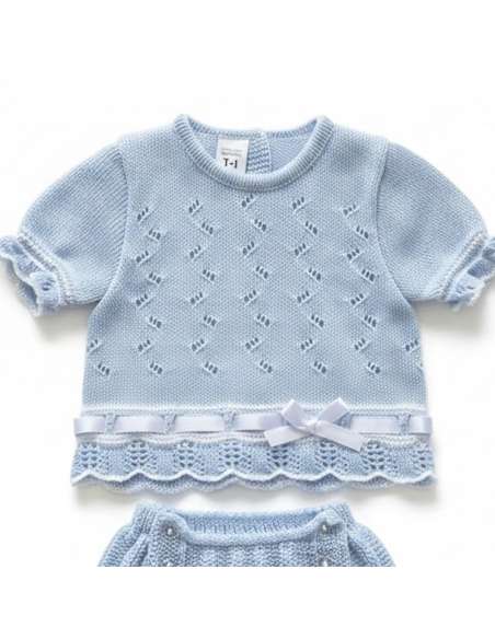 03415C BLUE KNIT BABY SET TWO PIECES BRAND LA CASITA DE PEPITO