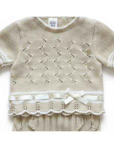 03415C BEIGE  KNIT BABY SET TWO PIECES BRAND LA CASITA DE PEPITO