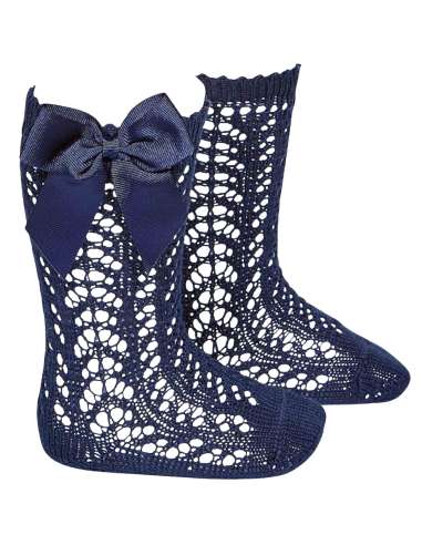25192  Navy Cotton Bow Socks 480