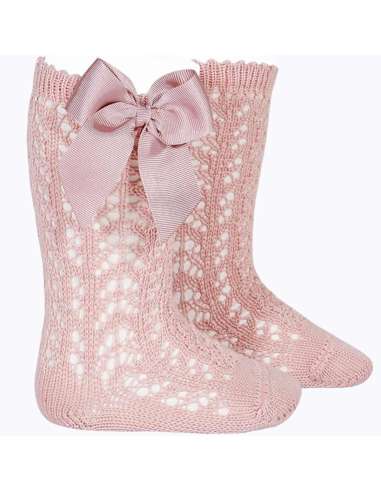 25192  Pink Cotton Bow Socks, Size 526