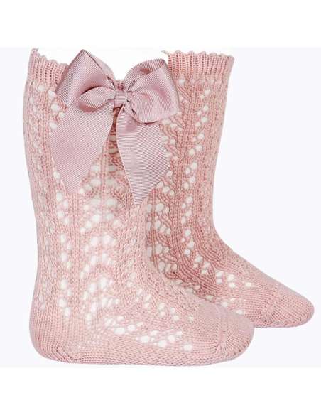 25192  Pink Cotton Bow Socks, Size 526