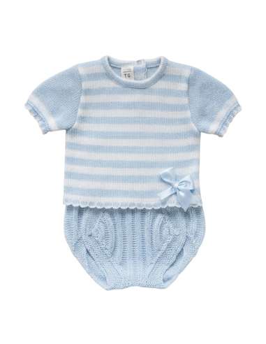 03416C  CELESTE Conjunto de bebé de punto perlé...