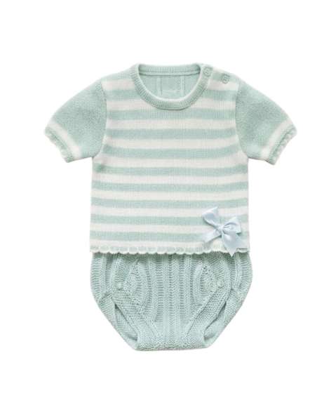 03416C VERDE Conjunto de bebé de punto perlé DOS PIEZAS MARCA  LA CASITA DE PEPITO