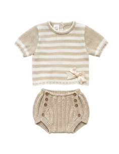 03416C BEIGE Conjunto de bebé de punto perlé DOS PIEZAS...