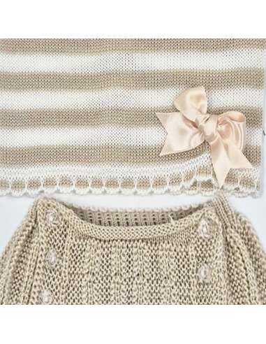 03416C BEIGE KNIT BABY SET TWO PIECES BRAND LA...