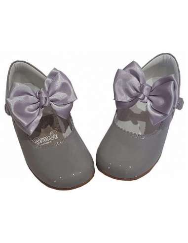 MARY JANES IN PATENT BUTTERFLY  BOW BAMBI 4199 GREY